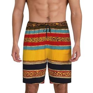 Heren Native American Patroon Print Lounge Shorts Pyjama Bottoms Nachtkleding Shorts Kerst Shorts Losse Sportbroek, Zwart, XXL