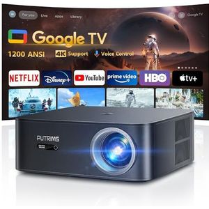 Netflix Official, 4K beamer, 1200 ANSI/Google TV, autofocus, trapeziumcorrectie, beamer, outdoor, daglicht, WiFi6, Bluetooth, spraakbediening, 1080p Full HD led, plafondmontage, 300 inch, voor