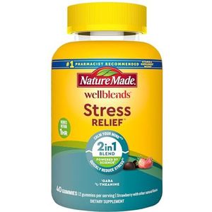 Nature Made Wellblends Stress Relief Gummies, L-theanine om stress te verminderen, met GABA, Same Day stressondersteuning, 40 Strawberry Flavor Gummies
