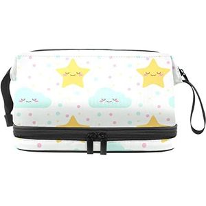 Dubbele Laag Cosmetische Tas Baby Sterren Wolk Draagbare Make-up Tas Reizen Organizer Pouch voor Vrouwen Meisjes Toiletartikelen Tassen, Meerkleurig, 27x15x14 cm/10.6x5.9x5.5 in, Make-up zakje
