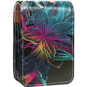 Lipgloss Houder Lipstick Case Draagbare Mini Lipstick Opbergdoos Reizen Lipstick Organizer Case met Spiegel voor Vrouwen Bloemen, Meerkleurig, 9.5x2x7 cm/3.7x0.8x2.7 in