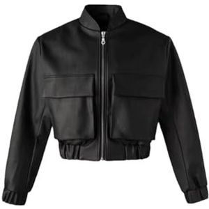 Dvbfufv Mannen Lente Herfst Korte Losse Pu Lederen Jas Mannen Kleding Rits Zakken Luxe Bomber Jacket, Zwart, M