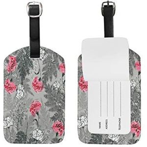 Bloemen Grijs Kunst Bloem Bagage Bagage Koffer Tags Lederen ID Label voor Reizen (2 stuks)