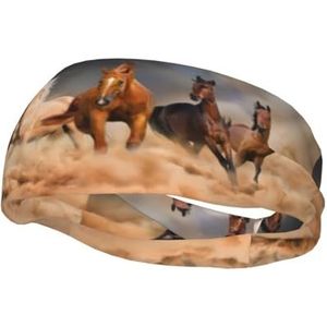 Galopperende bruine paarden in de woestijn bedrukt, sport zweetband voor unisex meerdere hoofdbanden zweet workout hoofdbanden rekbare haarband