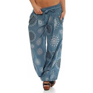 malito dames pofbroek met opdruk | lichte stoffen broek incl. riem | comfortabele vrijetijdsbroek | Harembroek - nonchalant 3481 (jeansblauw)