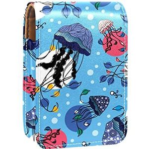 Gepersonaliseerde Lipstick Case Draagbare Make-up Tas Cosmetische Pouch Lippenstift Houder Make-up Organizer Marine Kwallen Patroon Onderwater, Meerkleurig, 9.5x2x7 cm/3.7x0.8x2.7 in
