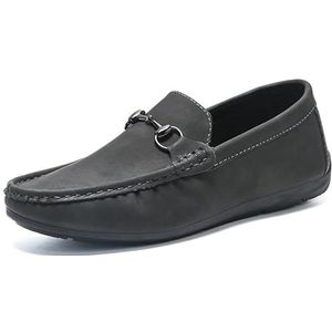 Loafers for heren, ronde neus, PU-lederen loafers, antislip, lichtgewicht, flexibel, mode-instapper (Color : Grey, Size : 39 EU)