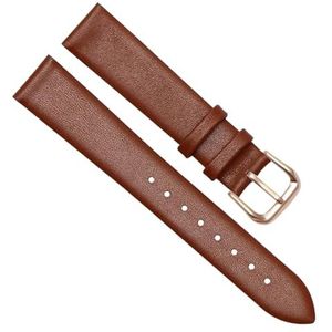 Chlikeyi Horlogebandje voor dames, ultradun, zacht echt leer, armband met vlindergesp, bruin, roségoud 1, 14 mm
