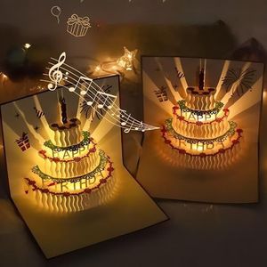 Verjaardagskaarten, zingen en schijnen, 3D Pop Up wenskaart, verjaardagstaart, ontwerpen dames, heren en kinderen, echtgenoot, echtgenoot, echtgenote, echtgenote, enveloppen