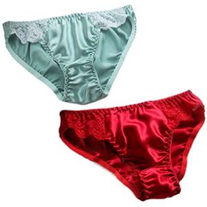 2Pcs Vrouwen Zijde Slips Mulberry Zijde Kant Thong Hoge Elastische Riem Meisjes Sexy Bikini, J, XXL