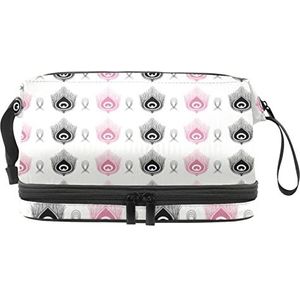 Grote capaciteit reizen cosmetische tas,Zwarte en roze pauw, make-up tas,Waterdichte make-up tas organisator, Meerkleurig, 27x15x14 cm/10.6x5.9x5.5 in