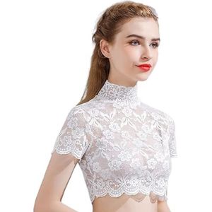 Vrouwen Herfst Lente Coltrui Afneembare Kraag Elegante Bloemen Kant Korte Mouw Half Blouse Shirt Trui Voering Dickey Crop Top Decoratieve Ondergoed Valse Kraag Kant