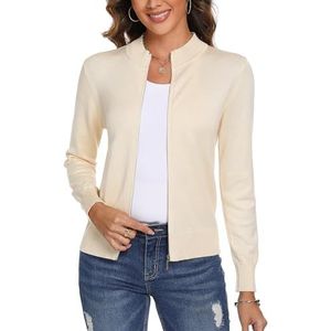 Aottori Dames lange mouwen opstaande kraag gebreide jas pullover cardigan met ritssluiting sweatshirt casual effen gebreide mantel vrije tijd jas buitenkleding, abrikoos, XL