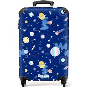 NoBoringSuitcases.com © Handbagage koffer Reiskoffer met wielen Trolleys Kinderkoffer in handbagage-middelgroot in 34 afbeeldingen (Blauwe sterrenlucht met kleurrijke planeten, 55x40x20 cm)