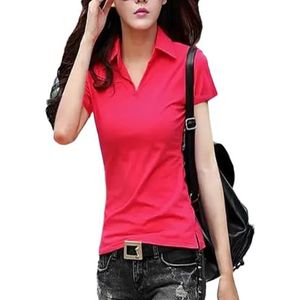Vrouwen Zomer T- Shirt Vrouwen Korte Mouw Solid Slim Polos Shirts Tops Vrouwen Mode Plus Size Polo's Shirts, Rood, L