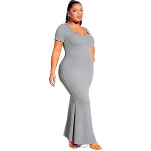 voor vrouwen jurk Plus effen jurk met zeemeerminzoom (Color : Gray, Size : 0XL)