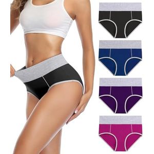 wirarpa Katoenen ondergoed voor dames, stretch, halfhoge taille, damesslips, verpakking van 5 (normale en grote maten), XXL wirarpa Katoenen ondergoed voor dames, stretch, halfhoge taille, damesslips, verpakking van 5 (normale en grote maten), XXL