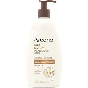 Aveeno Tone + Texture Daily Renewing Body Lotion with Prebiotic Oat, Gently Exfoliates & Hydrates Sensitive Skin, Klinisch Proven to Help Bumpy, Rough Skin, Parfum -Free, 18 Fl. Oz