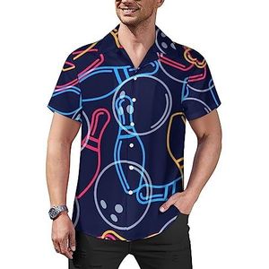Bowlingbal bowlingpinnen casual overhemden met knopen voor heren korte mouw Cubaanse kraag T-shirts tops Hawaiiaans T-shirt L