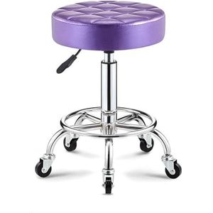 FXLUHAY Ronde rollende salonkruk in hoogte verstelbare draaibare kruk, kantoornagel pedicure-kruk opstelkrukken stoel met wielen en bredere ronde zitting voor medische spa esthetiek (paars)