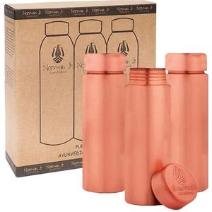 NORMAN JR, Slim Vlakte Copper Bottle 400ml - Een 100% puur koperen ayurvedische fles met goede gezondheidsvoordelen - Pack van 3 flessen