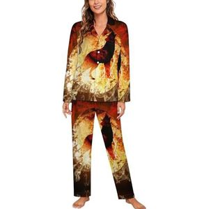 Fire Wolf Locked in A Moon pyjama sets met lange mouwen voor vrouwen klassieke nachtkleding nachtkleding zachte pyjama loungesets