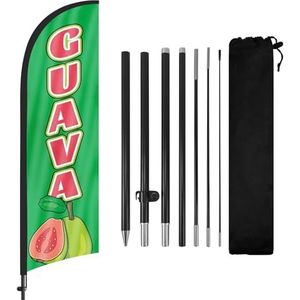 FSFLAG Guave Veer Vlag met Vlag Pole Kit en Grond Spike, 8.2FT Guave Windless Vlag Banner Teken Zakelijk voor Outdoor Reclame