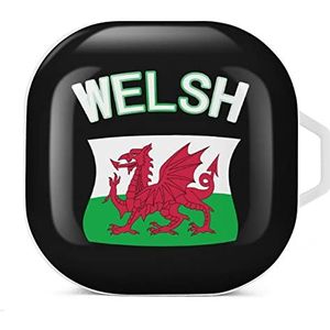 Welshe vlag oordopjes hoesje compatibel met Samsung harde schaal beschermhoes witte stijl