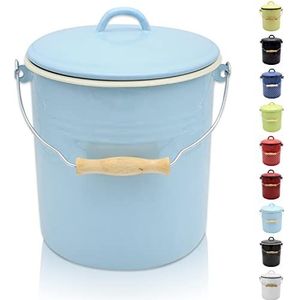 Krüger Vuilnisemmer met deksel, stalen afvalemmer met emaille coating en houten handvat, snij- en krasbestendig oppervlak, duurzaam en veelzijdig inzetbaar (10 liter, Sylt)