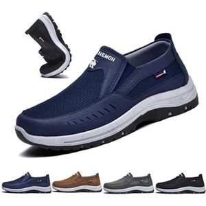Casual schoenen voor heren, instapschoenen met voetboogondersteuning, outdoor wandelschoenen voor heren, comfortabele en ademende schoenen, reisschoenen(Blue,46 EU)