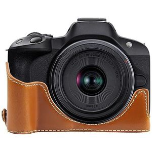 BZN for Canon EOS R50 1/4 inch Draad PU Lederen Camera Half Case Base (Zwart) (Groen) (Koffie) (Wit) (Bruin) (Color : Brown)