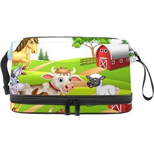 Grote capaciteit reizen cosmetische tas,Animal Farm Selfie,Make-up tas,Waterdichte make-up tas organisator, Meerkleurig, 27x15x14 cm/10.6x5.9x5.5 in