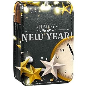 Lipgloss Houder Lipstick Case Draagbare Mini Lipstick Opbergdoos Reizen Lipstick Organizer Case met Spiegel voor Vrouwen Kerst Gouden Witte Sterren Doos Klok Patten, Meerkleurig, 9.5x2x7 cm/3.7x0.8x2.7 in