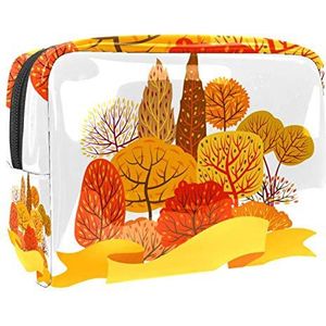 Draagbare make-up tas met rits reizen toilettas voor vrouwen handige opslag cosmetische zakje gele herfst boom