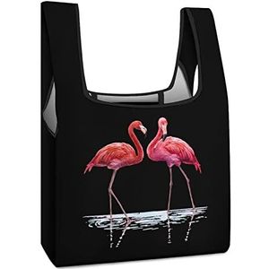 Flamingo Water Herbruikbare Boodschappentassen Opvouwbare Boodschappentassen Grote Vouwbare Tote Bag met Lange Handvatten