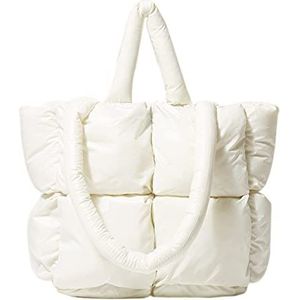 Gewatteerde tas voor dames, buffer tote bag voor dames, gewatteerde schoudertas met brede riem, lichte hobo handtas dames grote shopper draagtas, A-wit, 36CM*28CM*12.5CM
