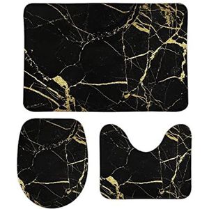 Gouden en zwarte marmeren textuur badkamer tapijten set 3 stuks antislip badmatten wasbare douchematten vloermat sets 39,9 cm x 59,9 cm