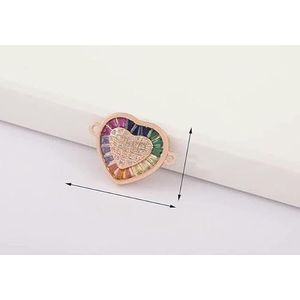 Koper goud zilver kleur hart charme connector voor sieraden maken ketting armband DIY accessoires Rainbow Crystal hangers-PB98-Rose goud