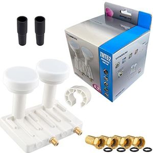 Twin Monoblock LNB 0,1dB LNC HB-DIGITAL set 2 deelnemers direct 2 satelliet Astra 19,2° Hotbird 13° full hd-tv 3D ultra hd 4K + 4 x F-stekker verguld gratis + 2 x rubberen ringen