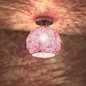 TONFON Moderne industriële plafondlamp Semi-inbouw plafondlamp Mini E27 bolvormige plafondlamp for hal balkon entree foyer trappenhuis gangpad zolder restaurant hanglamp(Color:Pink)