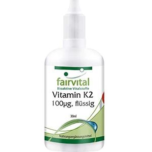Fairvital | Vitamine K2 MK-7 druppels 100µg (vloeibaar/vloeistof) - all-trans gehalte min. 99,5% - natuurlijk en gefermenteerd van natto - 30ml