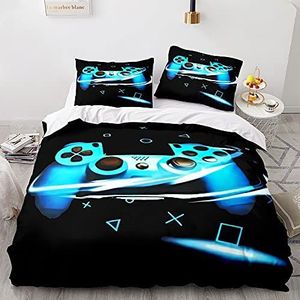 2/3 Stuk Beddengoed Set Kids Gamepad Dekbedovertrek Blauw Grijs Geel Groen Microfiber Polyester Teen Jongen Game Console Controle Knoppen Graffiti Slaapkamer Slaapzaal Beddengoed (Blauw, Dubbel 200x200 cm)