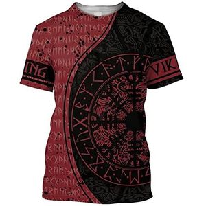 Mens Nordic Futhark Tattoo Grafische Kledingset, Viking 3D Print Pullover Korte Mouw Casual Streetwear, Unisex Outdoor Fashion Vintage Losse Jas