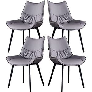 GEIRONV Eetkamerstoelen set van 4, moderne PU lederen manicure kantoor lounge stoel hoge rugleuning gewatteerde zachte zitting met koolstofstalen metalen poten Eetstoelen ( Color : Gris , Size : 96*42