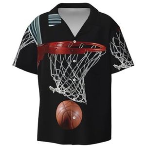 OdDdot Basketbalprint Heren Overhemden Atletische Slim Fit Korte Mouw Casual Business Button Down Shirt, Zwart, 4XL