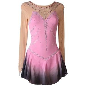 Figuurschaatsjurk For Meisjes Mesh Splice Ballet Gymnastiek Turnpakje Danskleding Chiffon Flowy Rok(4XL)