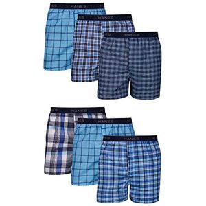 Hanes Men's Woven Boxers, 6 Pack, Tartan Plaid, Medium