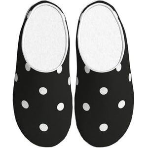 EdWal Zwart-wit Polka Dot Print Winter Warme Slippers Indoor Anti-slip Pluche Slippers Ontspannen Thuis voor Vrouwen Mannen, Zwart, 37.5 EU