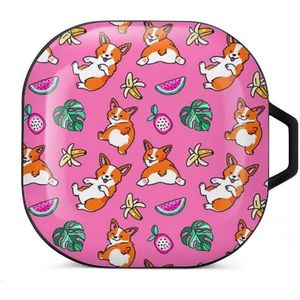 Grappige Corgi Monstera Leaves Oordopjes Hoesje Compatibel met Samsung Hard Shell Beschermhoes Zwart-Stijl