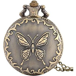 Zakhorloge - Bronzen Vlinder Ketting Horloge Quartz Zakhorloge Retro Trui Ketting Zakklok Heren en Dames (Kleur: A, Maat: One Size)